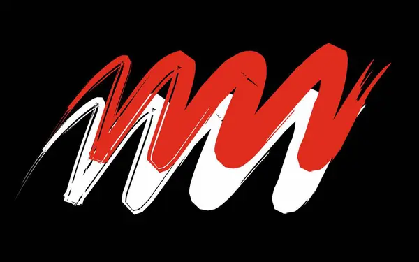 Siyah zemin üzerinde dinamik dalga şekilleri oluşturan koyu kırmızı ve beyaz fırça darbeleri çarpıcı ve soyut bir tasarım yaratır.