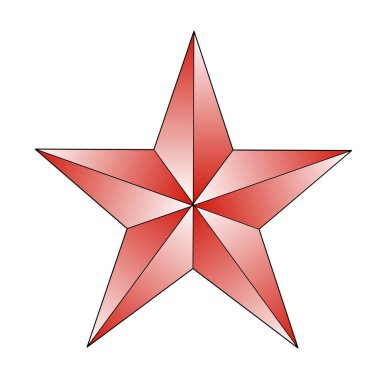 Derinlik ve simetriyi vurgulamak için gradyanlarla gölgelendirilmiş, beyaz arkaplana karşı dizilmiş, üç boyutlu görünümlü beş köşeli kırmızı bir yıldız.