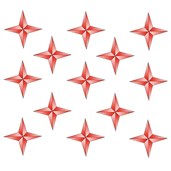 Kırmızı, dört köşeli bir yıldızın beyaz zemin üzerinde parlak bir eğim etkisi olan yinelenen bir desen, çapraz olarak düzenlenmiştir.