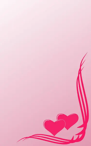 Romantik pembe arka plan, iki kalp ve dekoratif girdaplar.