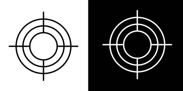 İki zıt hedef simgesi, biri beyaz üzerine siyah, biri siyah üzerine beyaz, her biri eş merkezli daireler ve hedefler içeriyor.