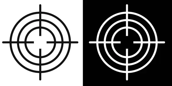 İki zıt hedef simgesi, biri beyaz üzerine siyah, biri siyah üzerine beyaz, her biri eş merkezli daireler ve hedefler içeriyor.