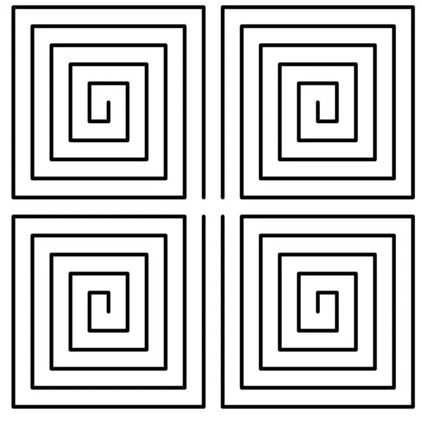 Birbirine bağlı dört kare spiralin simetrik tasarımı, ikişer ikişer düzenlenmiştir.