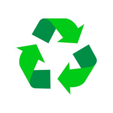 Beyaz arkaplanda yeşil geri dönüşüm işareti