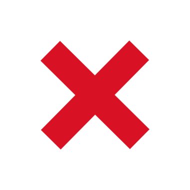 Beyaz arkaplanda kırmızı renk çapraz simgesi