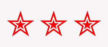 Beyaz arkaplanda kırmızı yıldız simgesi. Beyaz arkaplanda üç yıldız.. 