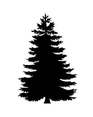 Beyaz arkaplanda ağaç vektörü izole edildi. Beyaz arkaplanda kozalaklı ağaç silueti