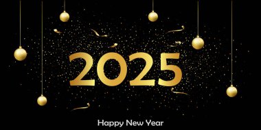 Altın parıltılı rakamlarla 2025 yılınız kutlu olsun. Vektör illüstrasyonu.