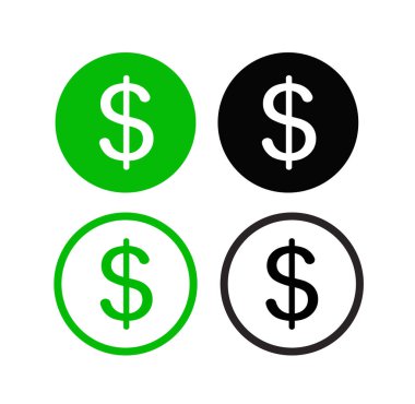 Yeşil ve Siyah Çember Sembolleri Üzerine Dolar İşareti Simgeleri