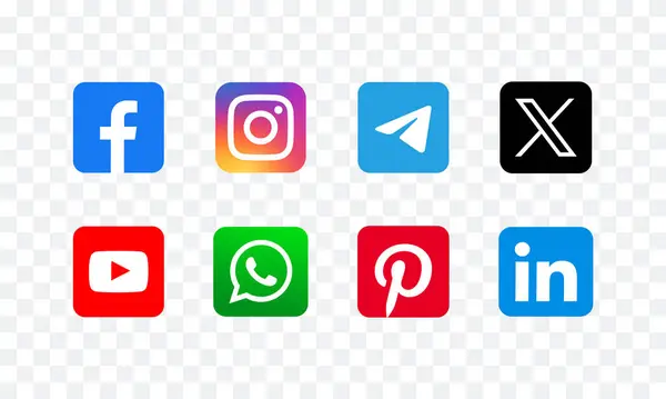 Şeffaf arkaplanda Sosyal Ortam simgesi koleksiyonu