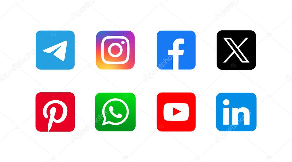Social Media icon collection on transparent background