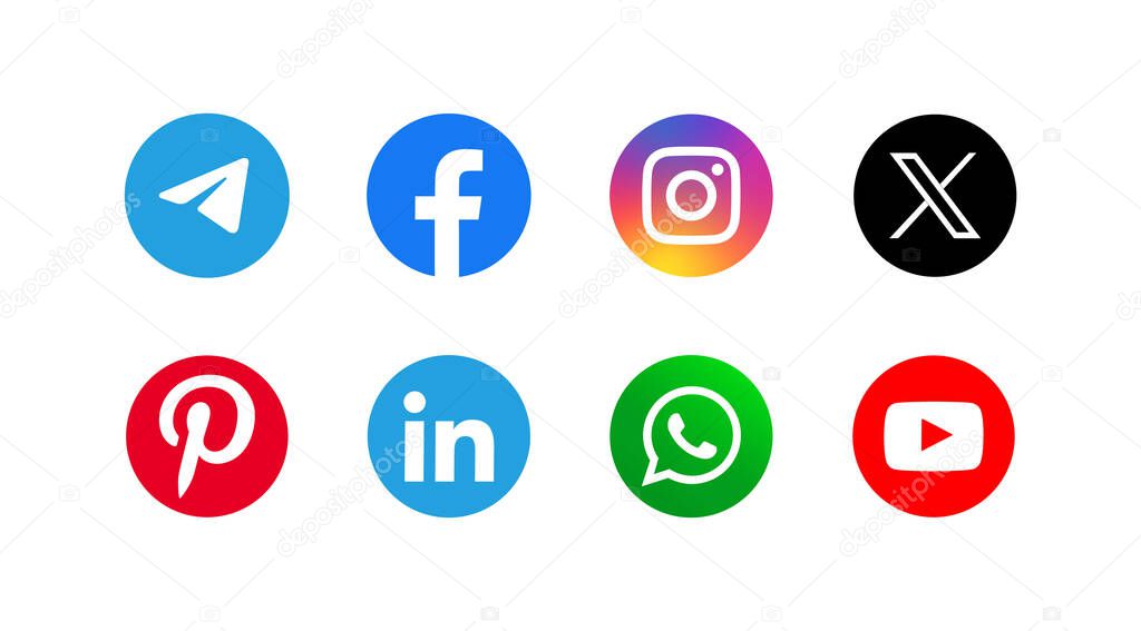 Social Media icon collection on transparent background