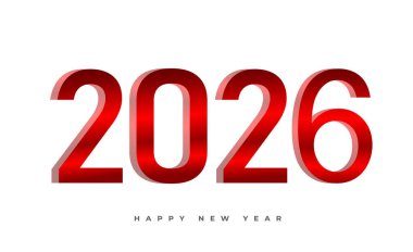 2026 Mutlu Yıllar Kırmızı Metalik 3D Metin - Tatil Kutlama Bayrağı