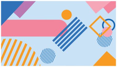 Pastel renklerde geometrik şekilli soyut arkaplan. Mesajın için yer aç. Düz tasarım tarzında vektör illüstrasyonu.