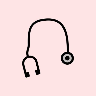 Pembe arka planda steteskop tasviri, sağlık, tıbbi muayeneler ve hasta bakımını sembolize ediyor..