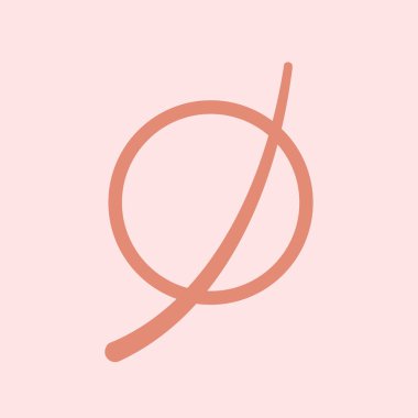 Pembe arka planda turuncu çizgili bir çember sembolü, basit ve modern görünüyor, grafik tasarımı veya minimalist dekorasyon unsurları için uygun..