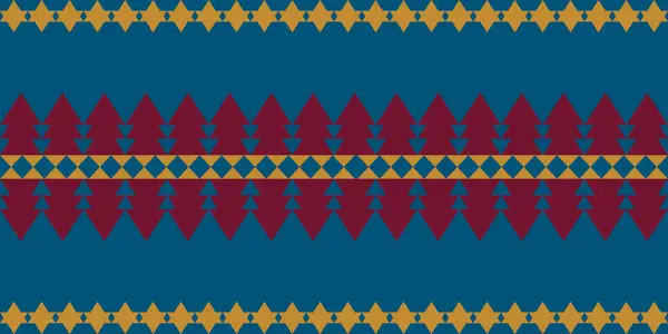 Koyu mavi, kestane rengi ve altın rengi simetrik şekillere sahip kusursuz kabile geometrik deseni. Tekstil, geçmiş, etnik tasarımlar ve kültürel sanat eserleri için ideal.