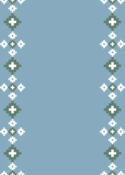 Minimalist Tayland ipekten esinlenilmiş piksel resim kenar deseni mavi, beyaz ve bilge yeşil çerçeveler, davetiyeler ve basit tasarım tasarımları için mükemmel..