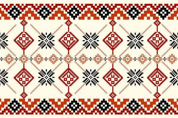 Kırmızı, siyah ve kremalı canlı geometrik pikseller. Tekstil, halk sanatı tasarımları, dijital altyapılar ve kültürel temalar için ideal.