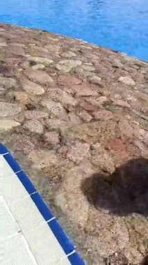 Parlak mavi bir yüzme havuzunda kaynayan köpüklü bir su. Bu da jakuzi, girdap ya da dekoratif bir çeşme olabilir..