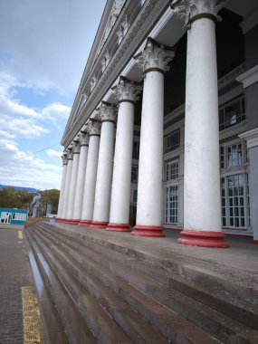 Balkhash, Kazakhstan - August 17, 2025: The buildings majestic facade features a neoclassical cliff and wide steps