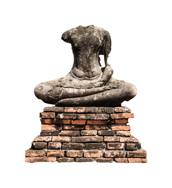 Stary Bezgłowy Posąg Buddy Ayutthaya Tajlandii Odizolowany Białym Tle Ścieżką — Zdjęcie stockowe
