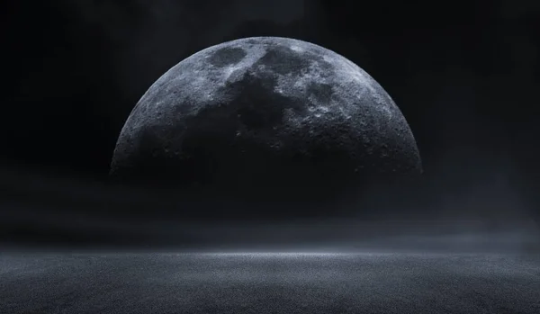 Rendering Abstrakte Dunkle Nacht Kreativ Verschwommen Outdoor Asphalt Auf Mond — Stockfoto