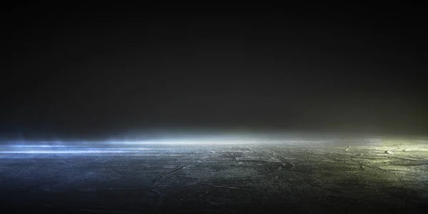 Візуалізація Шпалер Мокрим Асфальтовим Відображенням Неонових Вогнів Чорному Тлі — стокове фото