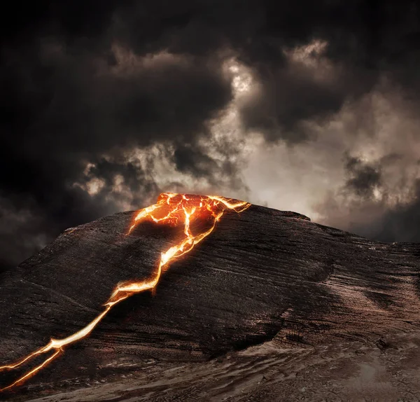 Rendelenmiş Isı Kırmızı Zemin Dokusu Patlamadan Sonra Patlamış Yanardağ — Stok fotoğraf