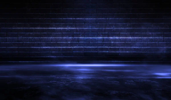 Рендеринг Абстрактного Фона Пустой Синей Темной Комнаты Пустые Стены Неоновые — стоковое фото