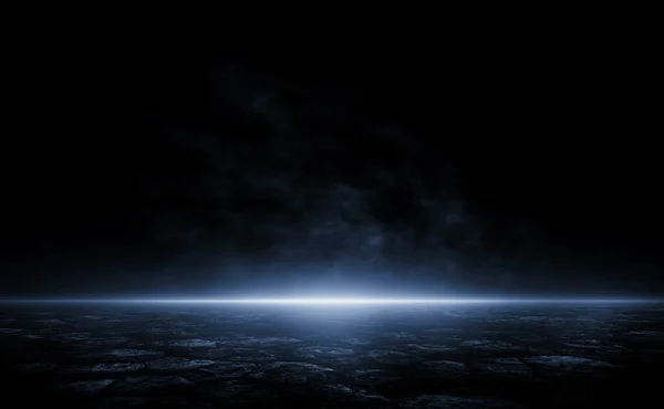 3Dレンダリングアブストラクト煙の背景を持つ暗い空の通りのアスファルト光 ストック写真