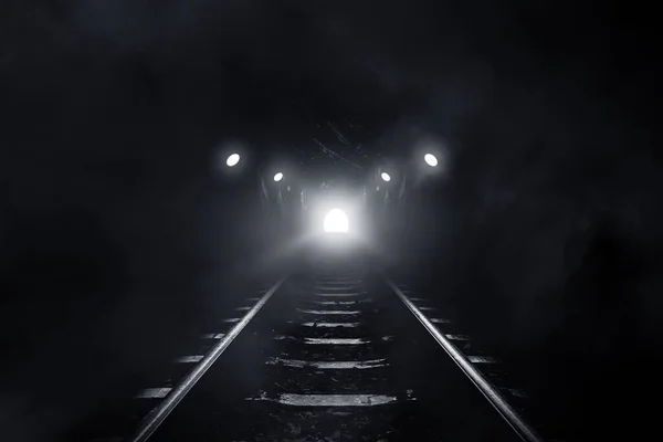 Rendering Túnel Antigo Ferrovia Assustador Noite — Fotografia de Stock