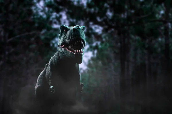 Tyrannosaurus rex statue in the forest fear predator