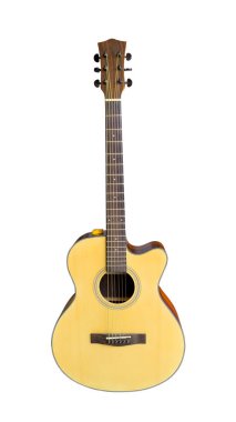 Akustik gitar biçimi OM kırpma yolları ile beyaz arkaplanda izole edildi