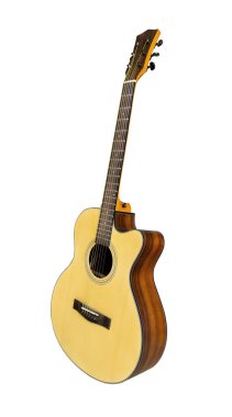 Akustik gitar biçimi OM kırpma yolları ile beyaz arkaplanda izole edildi