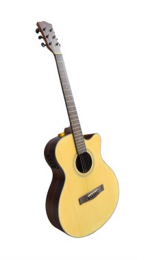 Akustik gitar biçimi OM kırpma yolları ile beyaz arkaplanda izole edildi