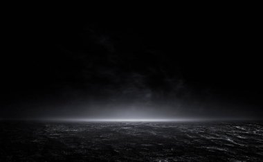 Karanlık, boş bir sokak yıldırımında üç boyutlu soyut asfalt ışığı oluşturma.