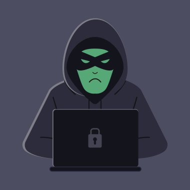 Siyah başlıklı bir bilgisayar korsanı siber saldırıda bulunmaya çalışıyor. Bilgisayarı olan siber suçlu kullanıcı kişisel bilgilerini çalıyor.