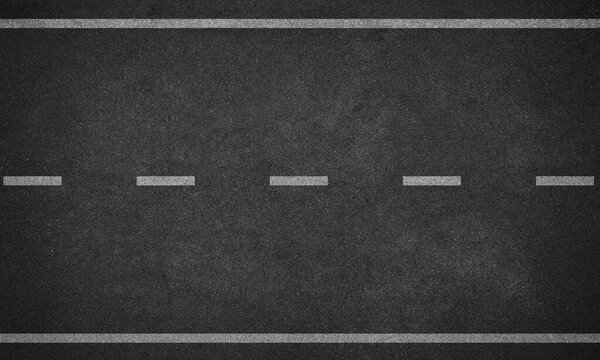 Asphalt road with white lane marking top view.