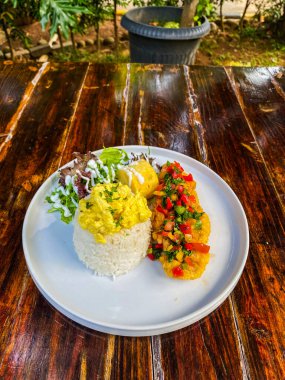 Tavuklu pilav ve sebze.