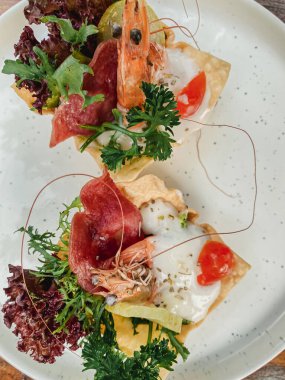 delicious seafood salad on white plate