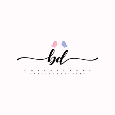 BD harfi zarif ve sofistike el yazısı logo vektörü