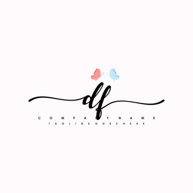 DF harfi zarif ve sofistike el yazısı logo vektörü