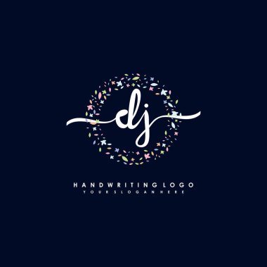 DJ Initial handwriting logo vector clipart