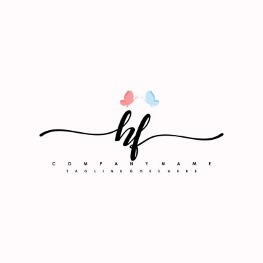 HF harfi zarif ve sofistike el yazısı logo vektörü
