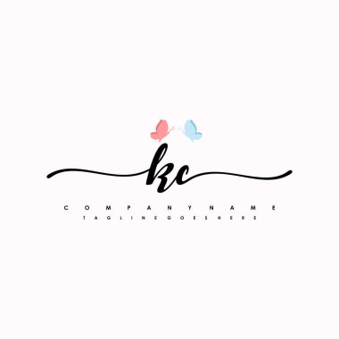 KC harfi zarif ve sofistike el yazısı logo vektörü