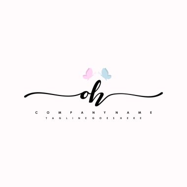 OH harfi zarif ve sofistike el yazısı logo vektörü