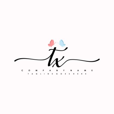 TX harfi zarif ve sofistike el yazısı logo vektörü