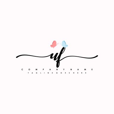 UF harfi zarif ve sofistike el yazısı logo vektörü