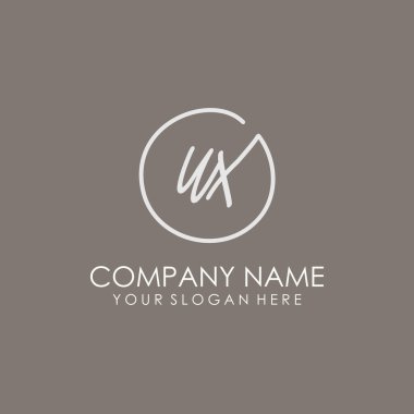 UX ilk harf el yazısı ve imza logosu. Şablon ögesine sahip bir konsept el yazısı logosu